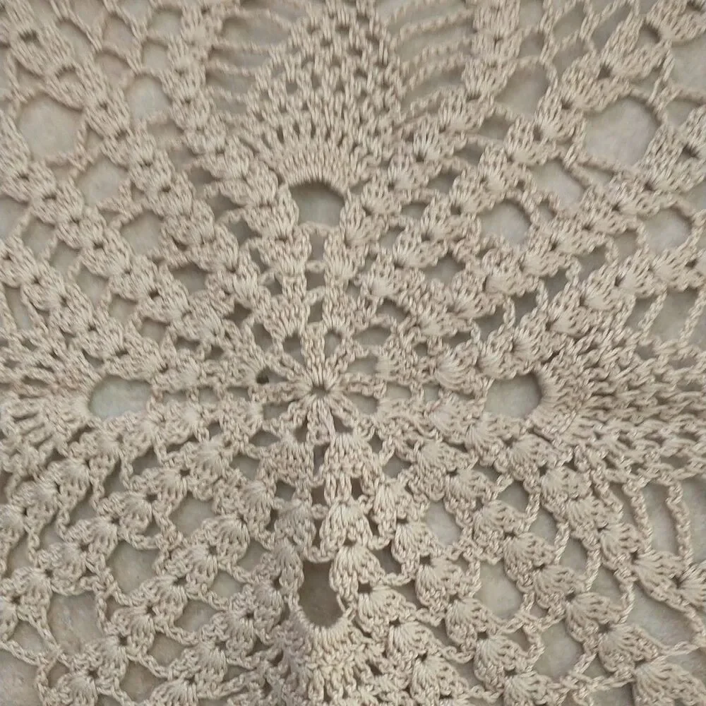 Vtg Handmade Crocheted Dollies White Beige Round Square Star Crafters Lot Of 3